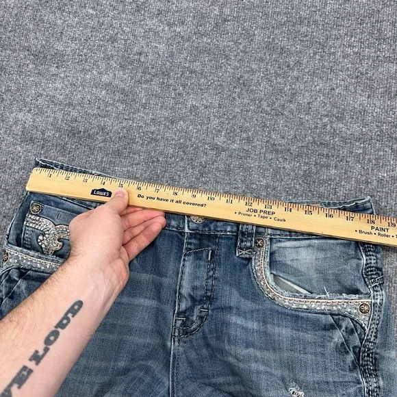 Rock Revival Jeans Mens 36x32 Clooney Boot Cut Flap Pocket Heavy Thick Stitch - Picture 10 of 16